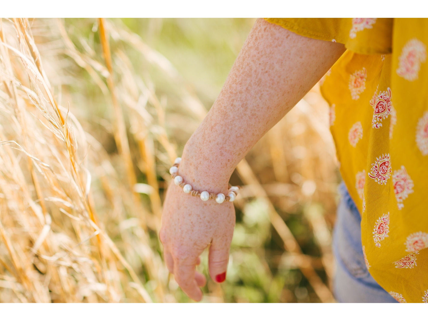 Leather Pearl Bracelet, Coastal Grandmother style collection