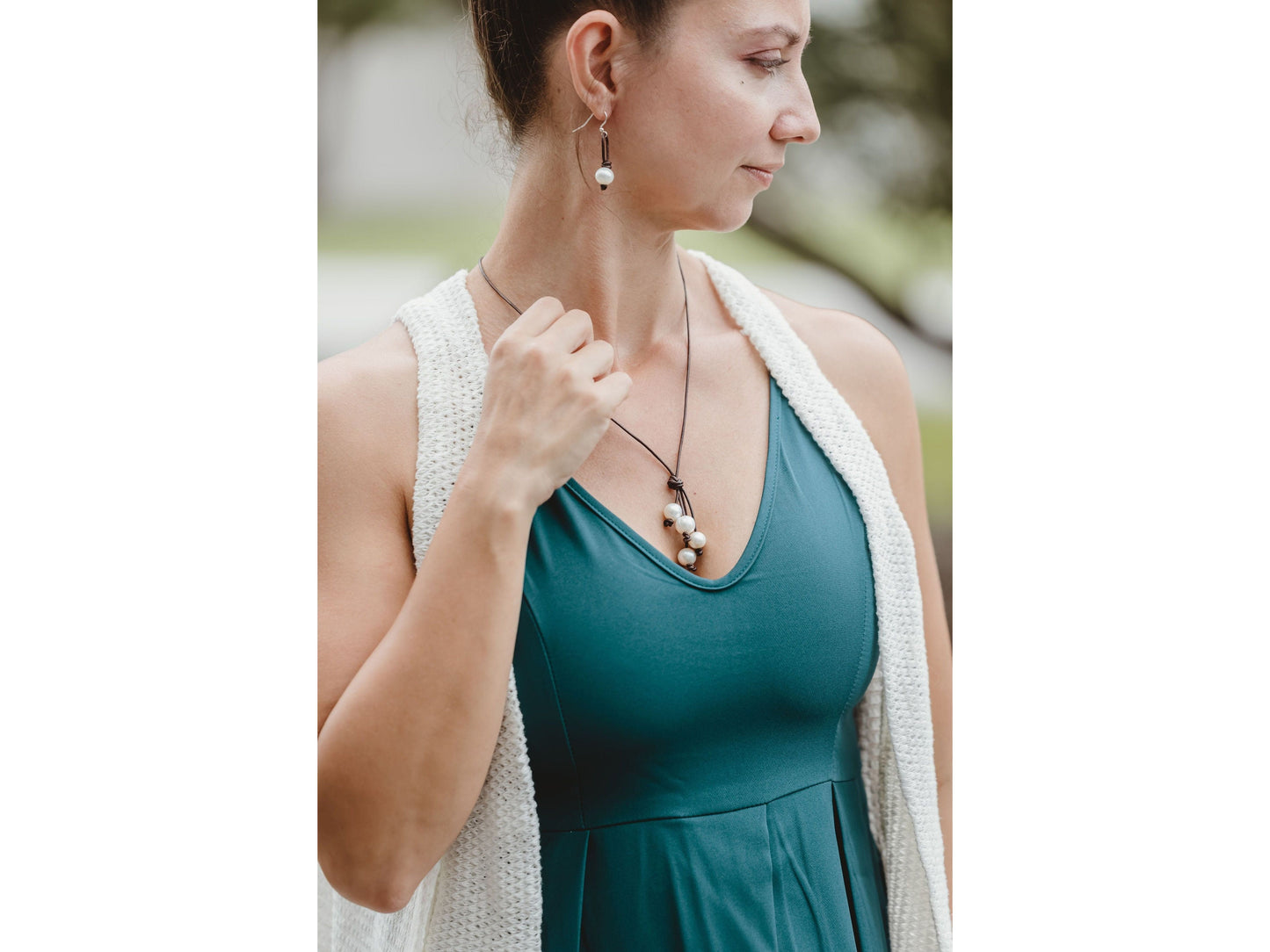 Leather Pearl Tassel Necklace, Pearl Y necklace,