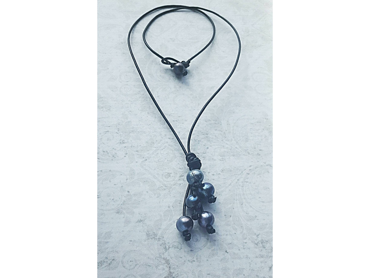 Leather Pearl Tassel Necklace, Pearl Y necklace,