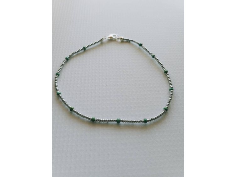 Beaded ankle bracelet, green and silver anklet, gift for best friend, Beaded cruise jewelry