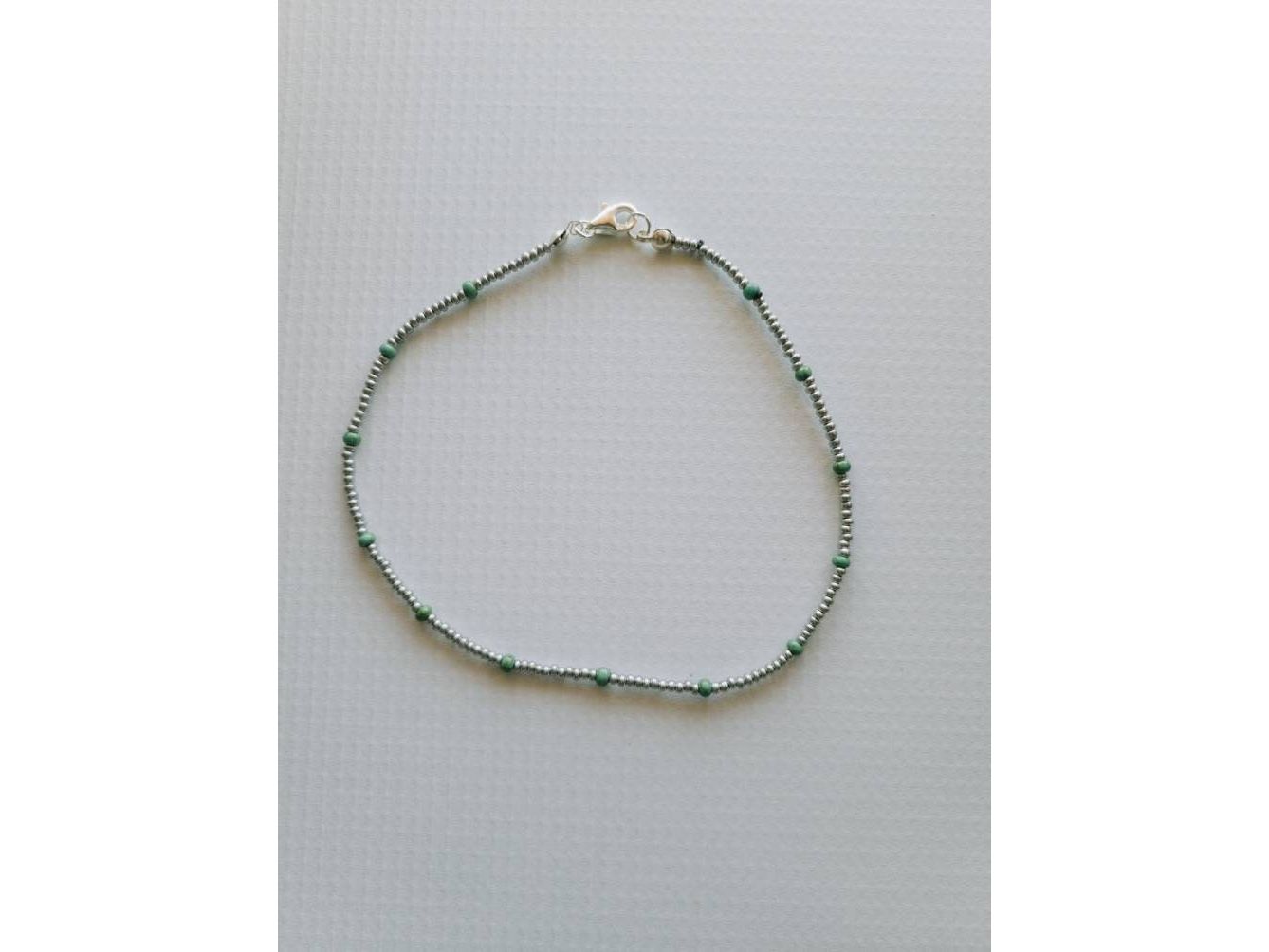 Beaded ankle bracelet, green and silver anklet, gift for best friend, Beaded cruise jewelry
