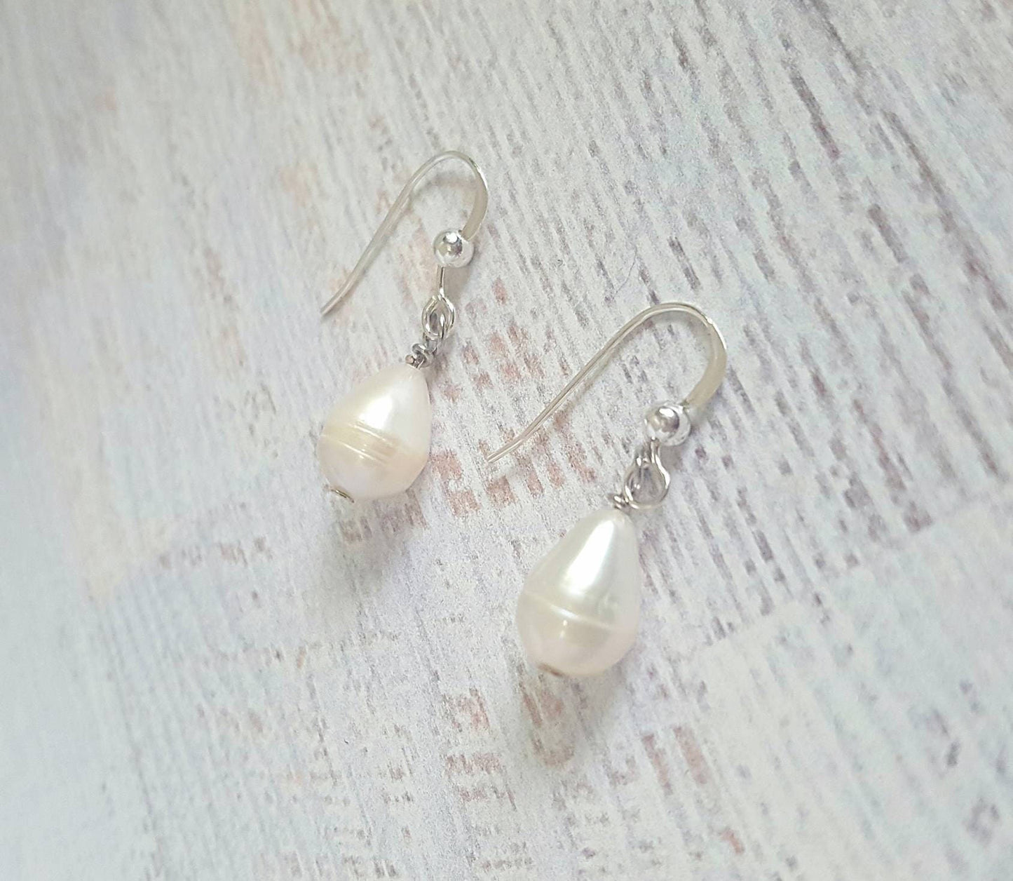 White Pearl tear drop earrings, June birthstone, June Pearl Graduation Gift, Pearl bridal jewelry