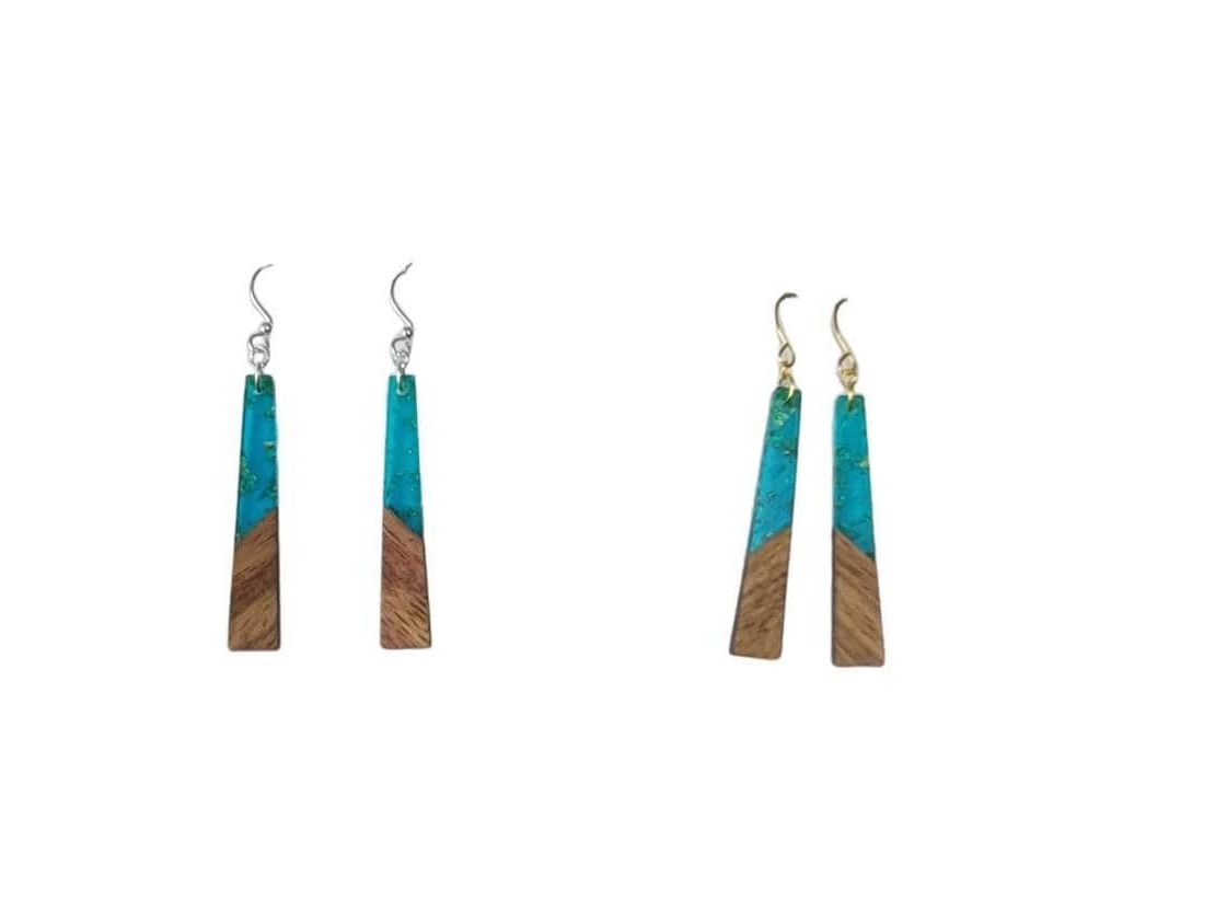 Long Wood Green Resin light weight earrings, hypoallergenic ear wires, Mother's day gift from kids