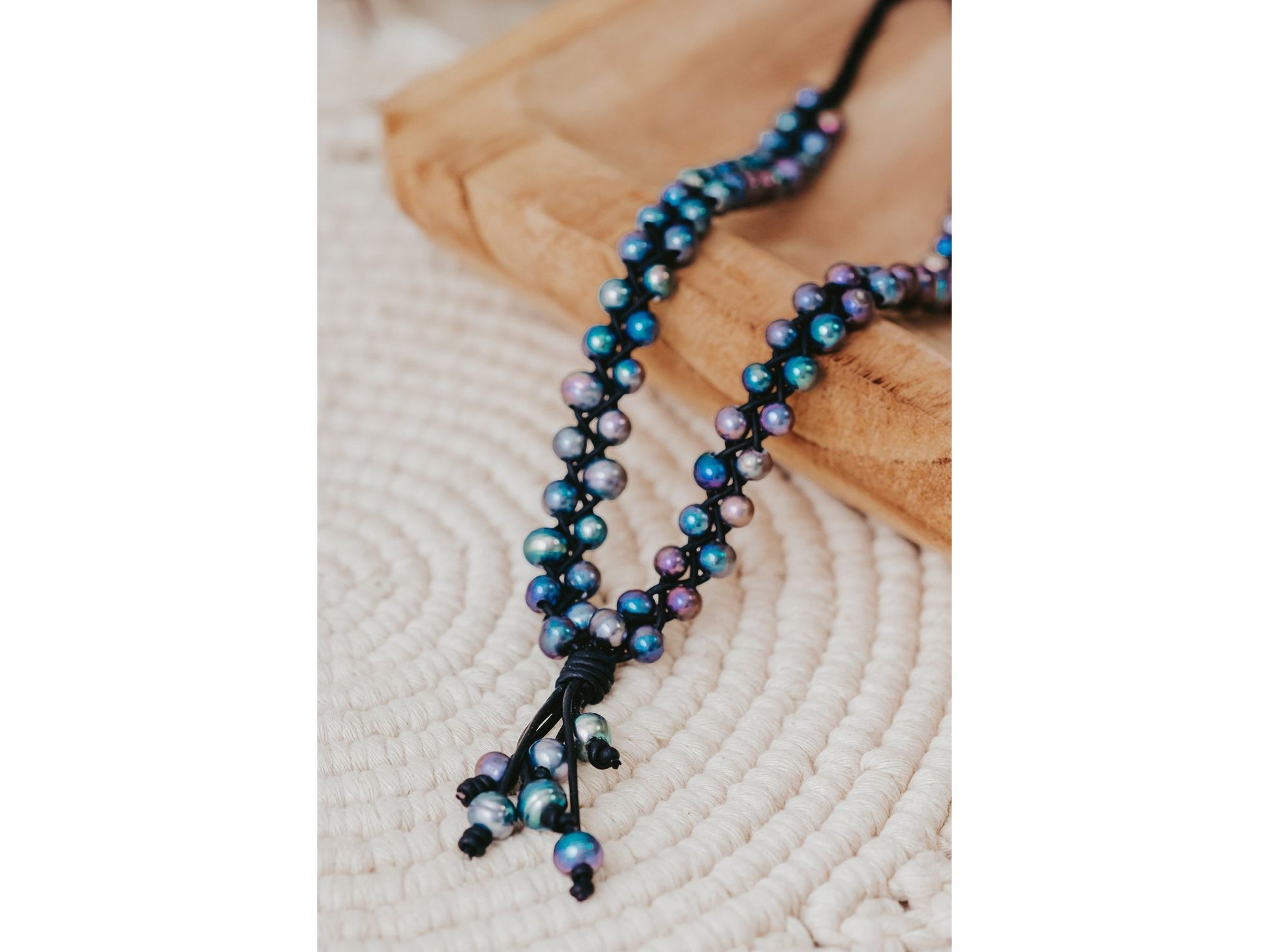 Braided Leather Necklace with Peacock Pearls