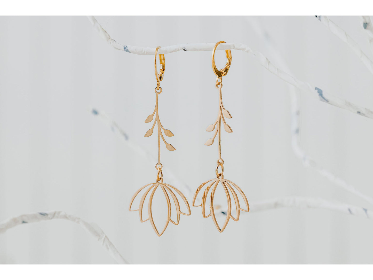 Lotus Blossom Flower long earrings