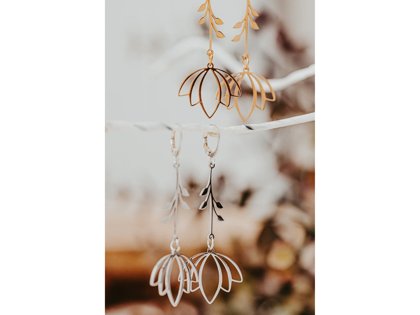 Lotus Blossom Flower long earrings