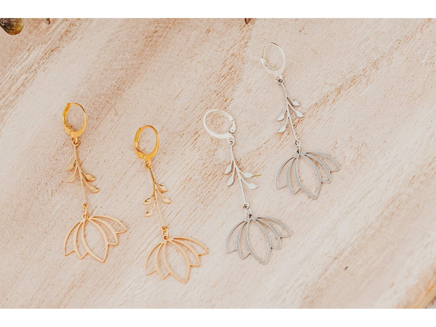 Lotus Blossom Flower long earrings