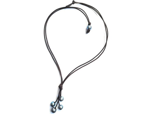 Black Pearl double strand Leather Y necklace