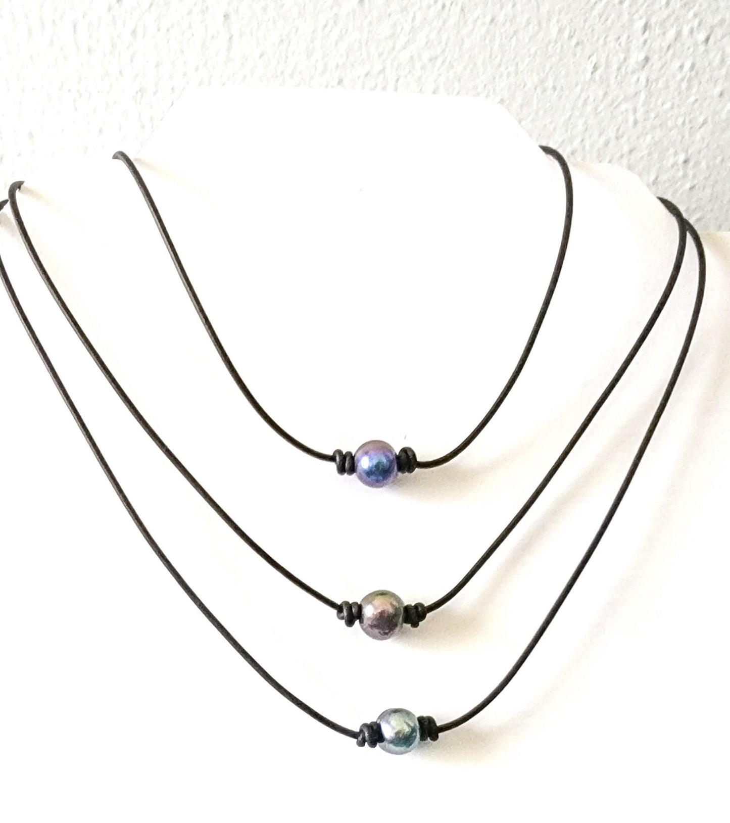 Single Pearl Leather Necklace, Unisex Jewelry Gift