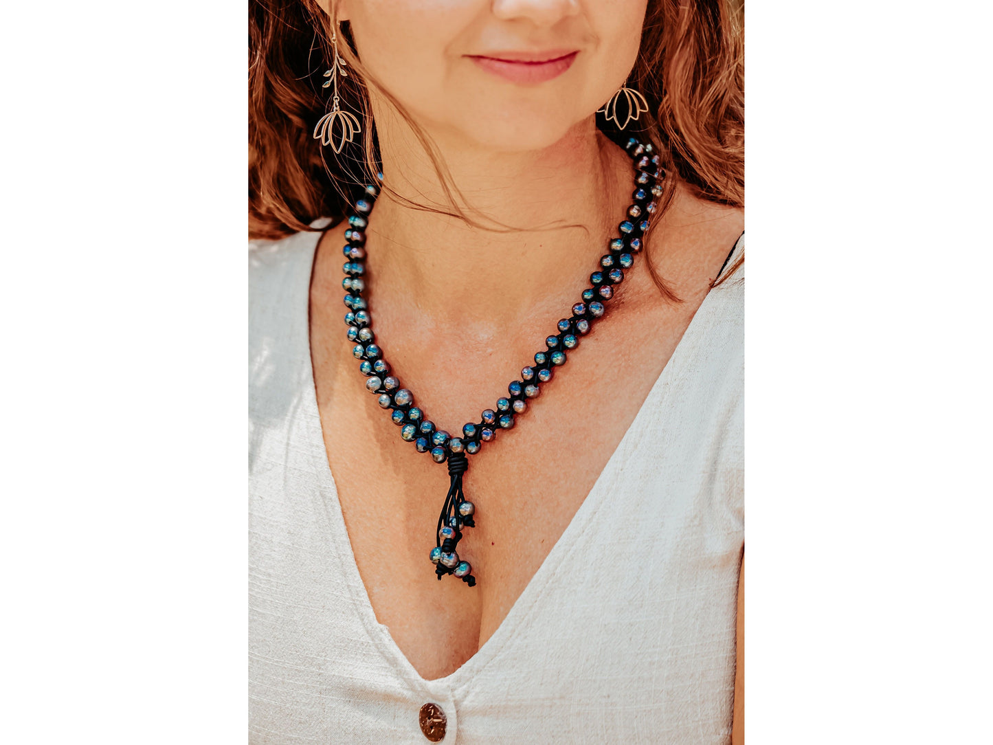 Braided Leather Pearl Necklace