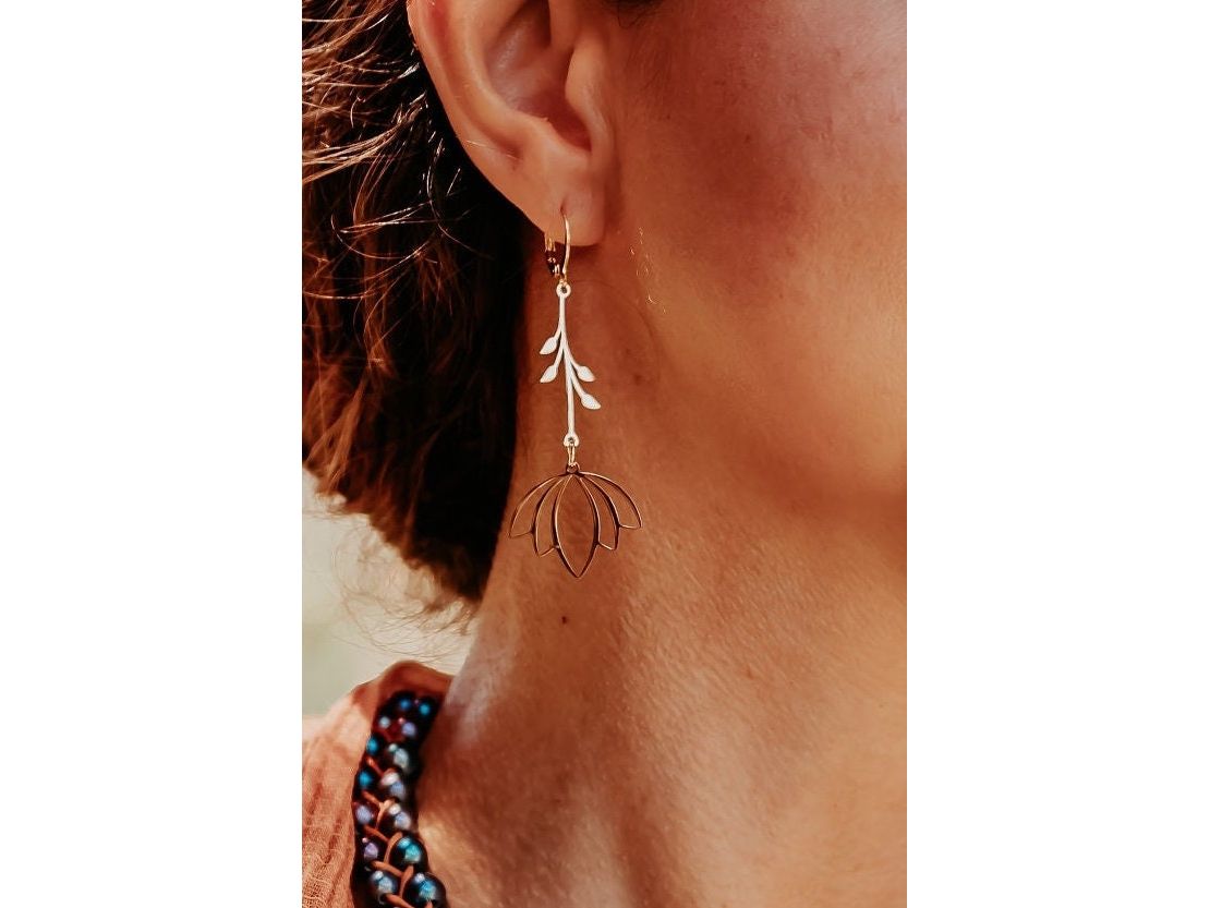 Lotus Blossom Flower long earrings