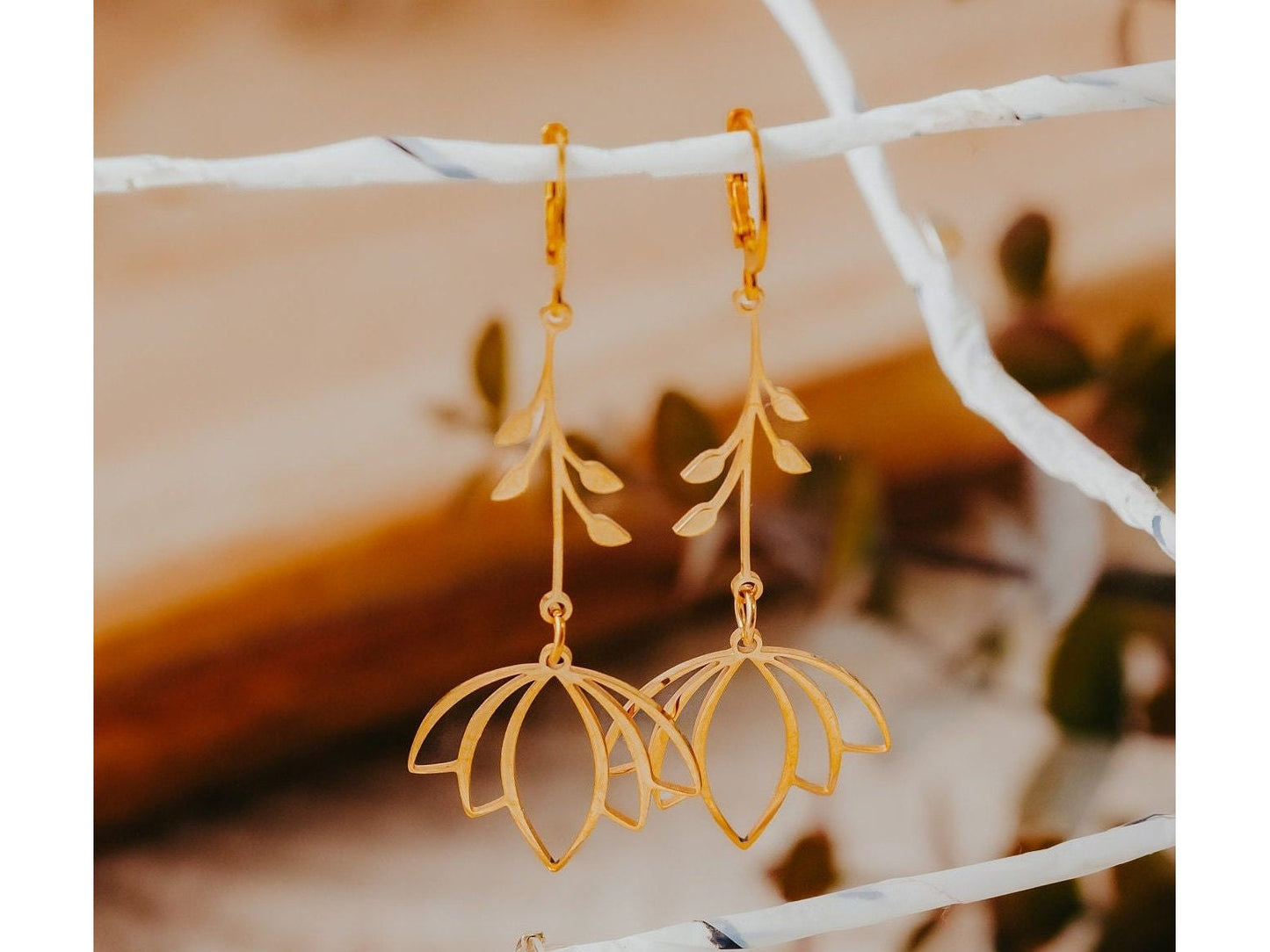 Lotus Blossom Flower long earrings