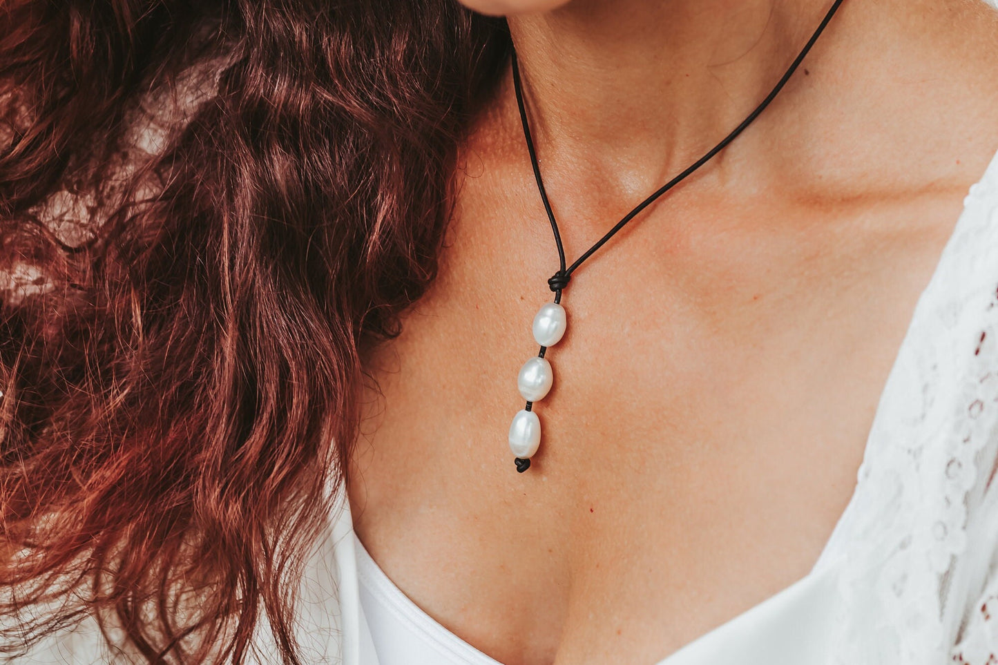 Leather Pearl lariat Y necklace