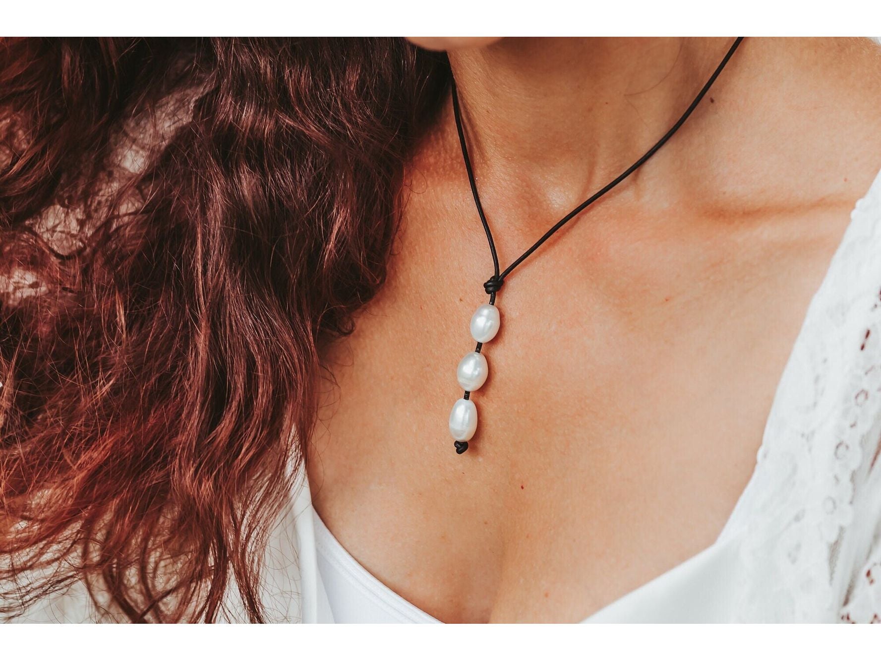 Leather Pearl lariat Y necklace
