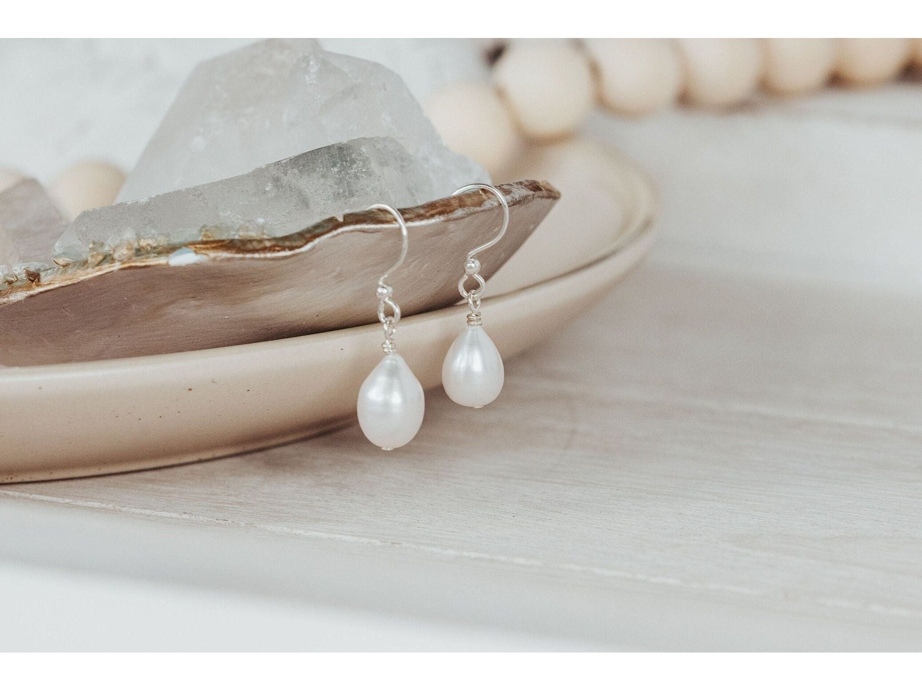 White Pearl tear drop earrings