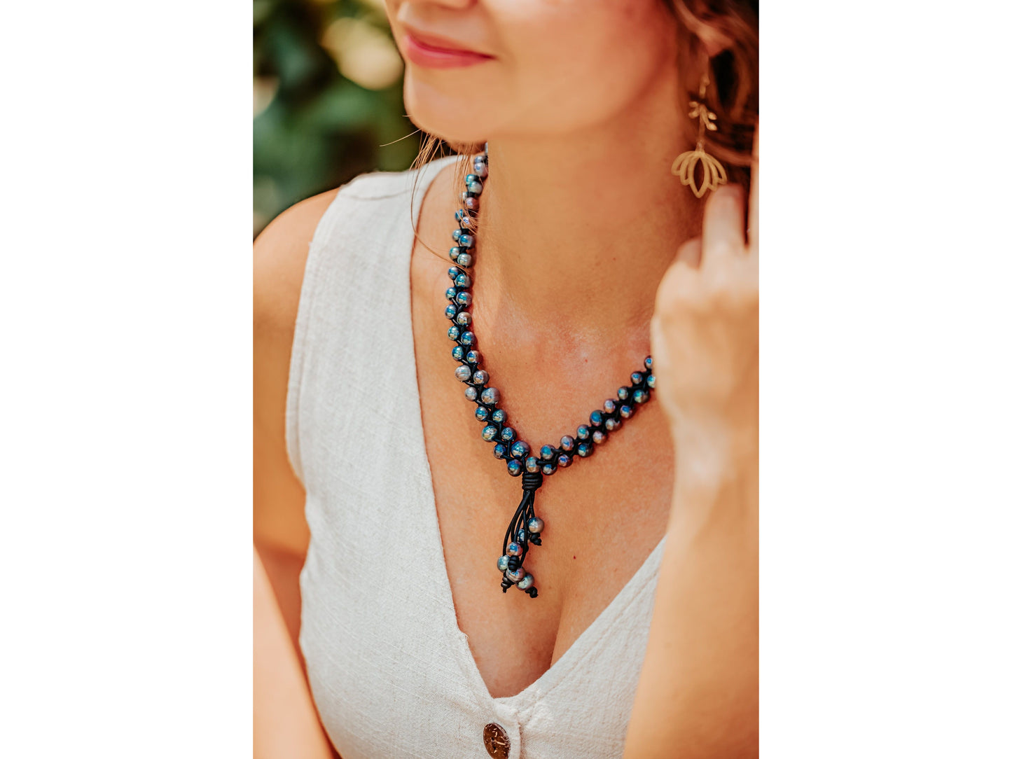 Braided Leather Pearl Necklace