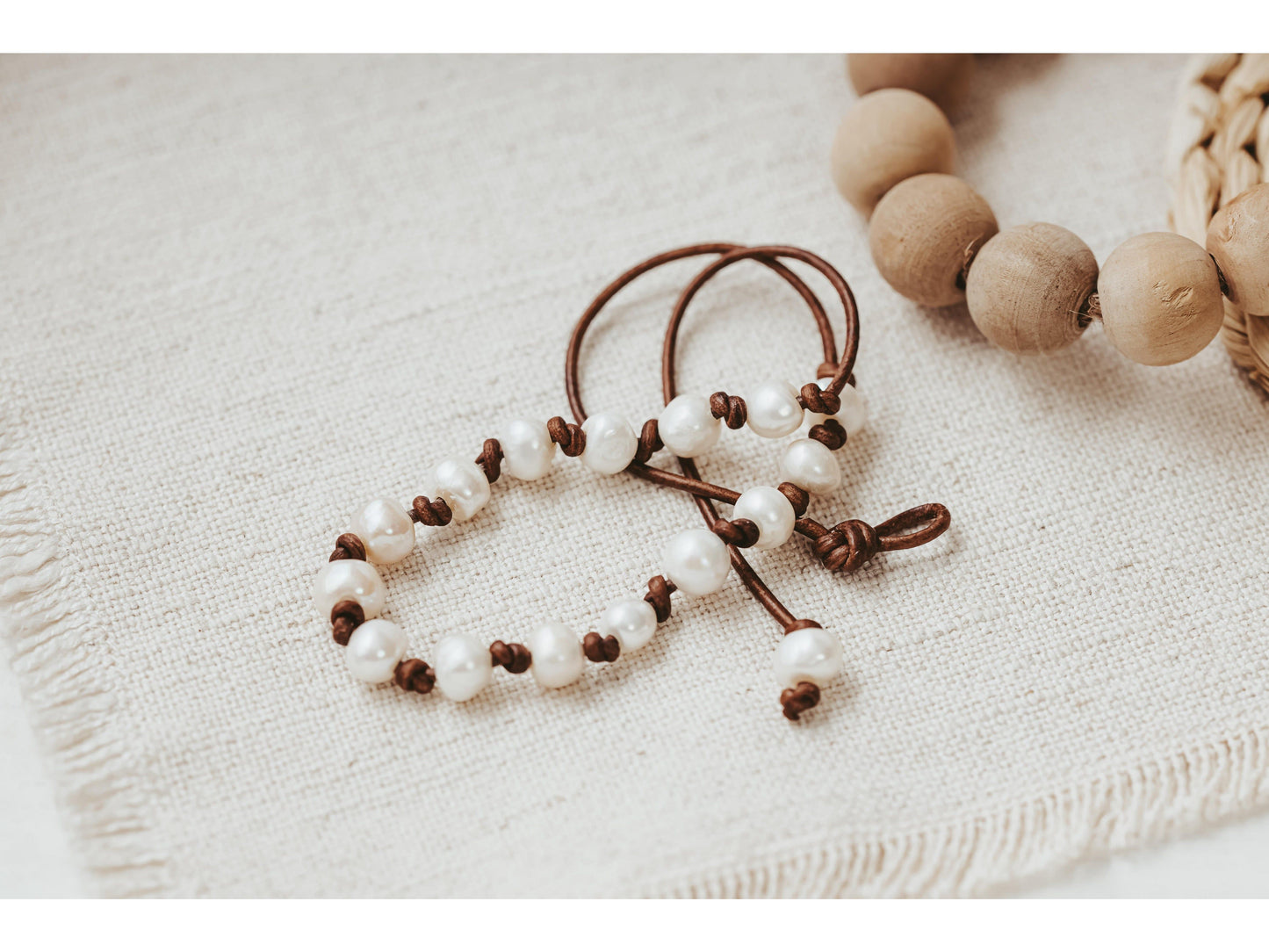 Leather and Pearl Station Necklace