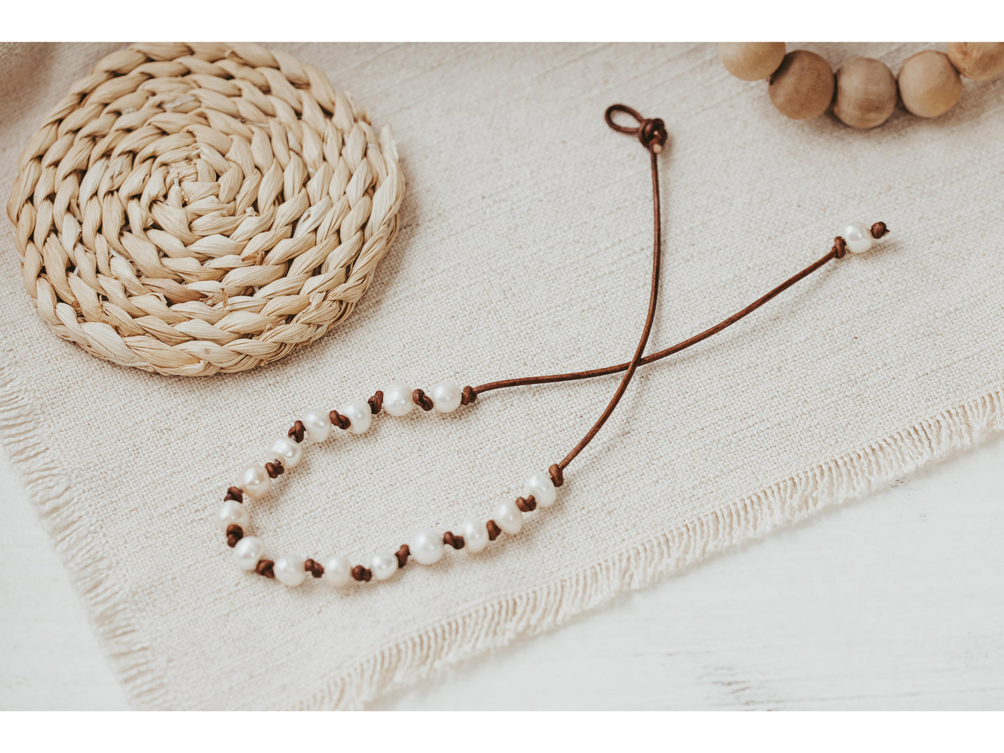 Leather and Pearl Station Necklace