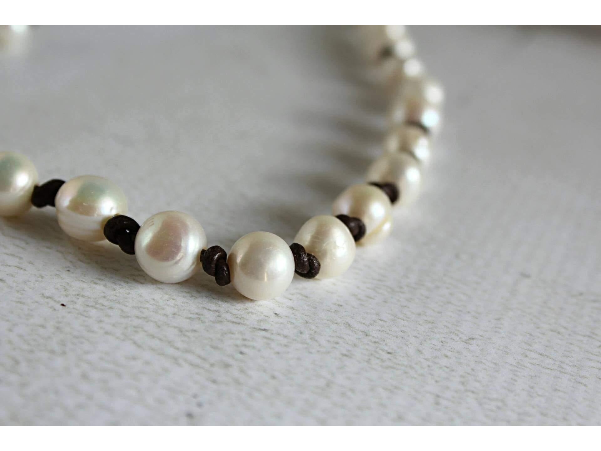 Pearl leather necklace / 3rd third Anniversary leather - June Pearl Graduation Gift,
