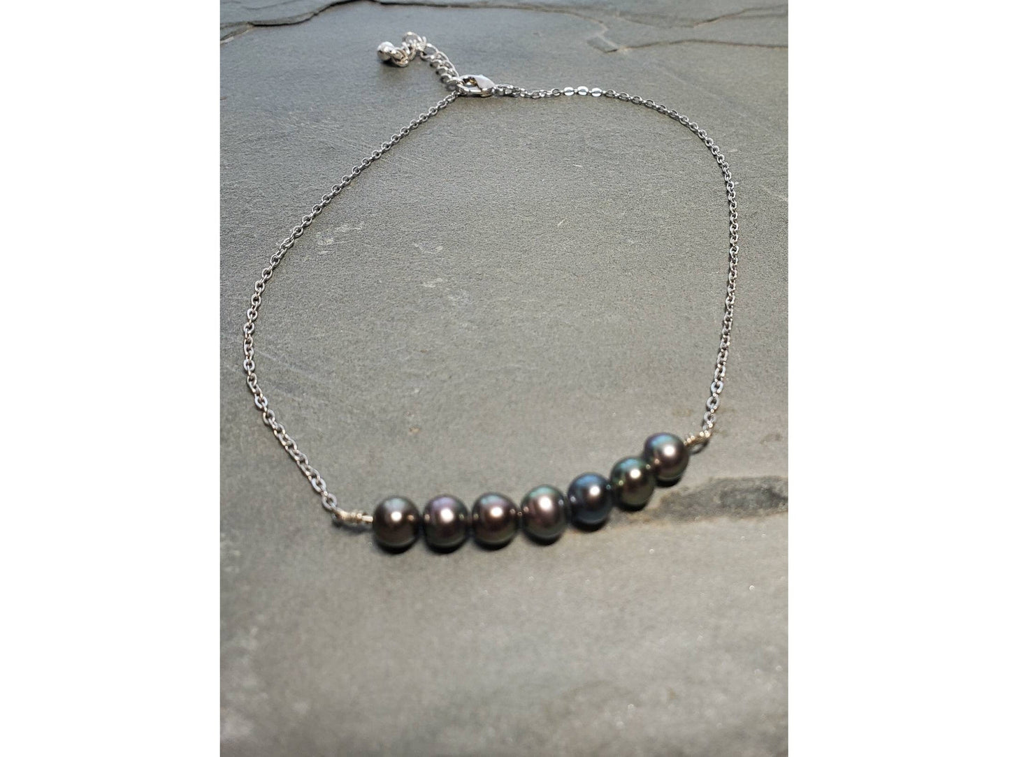 Black pearl dainty anklet, minimalist ankle bracelet,