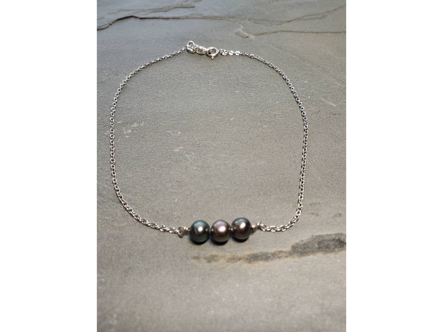 Black pearl dainty anklet, minimalist ankle bracelet,