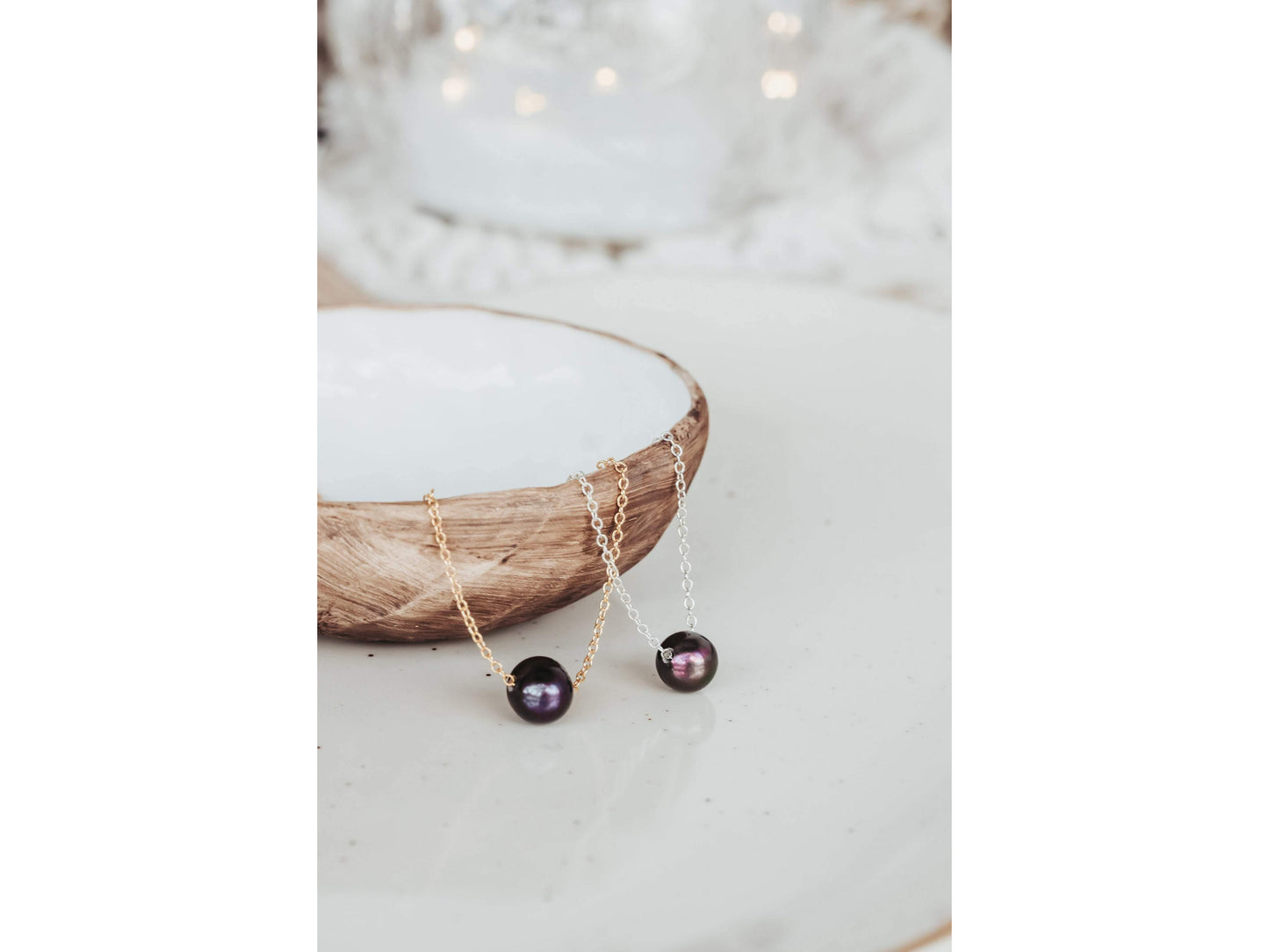 Floating pearl necklace, real pearl choker, wedding party jewelry, single pearl necklace, Bridal party jewelry