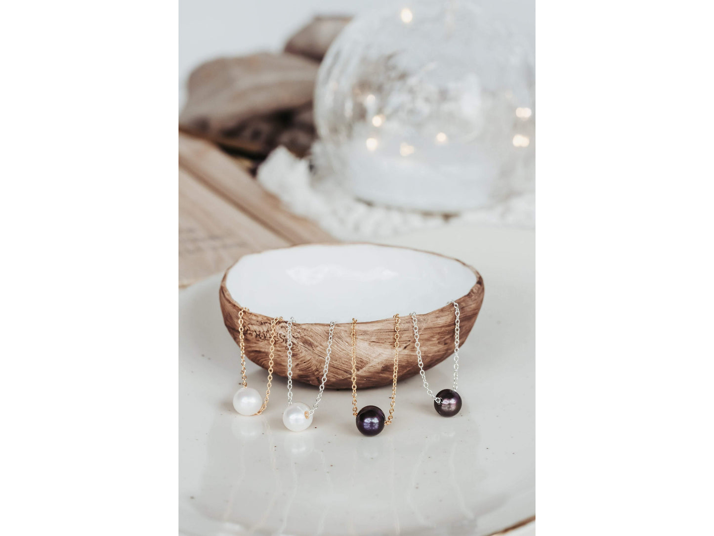 Floating pearl necklace, real pearl choker, wedding party jewelry, single pearl necklace, Bridal party jewelry