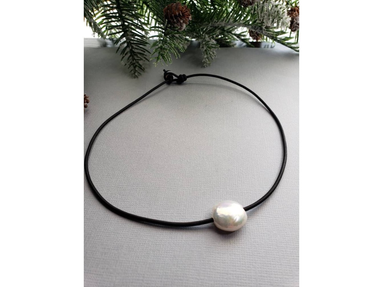 Coastal Grandmother Coin Pearl Leather necklace,Coastal Grandaughter