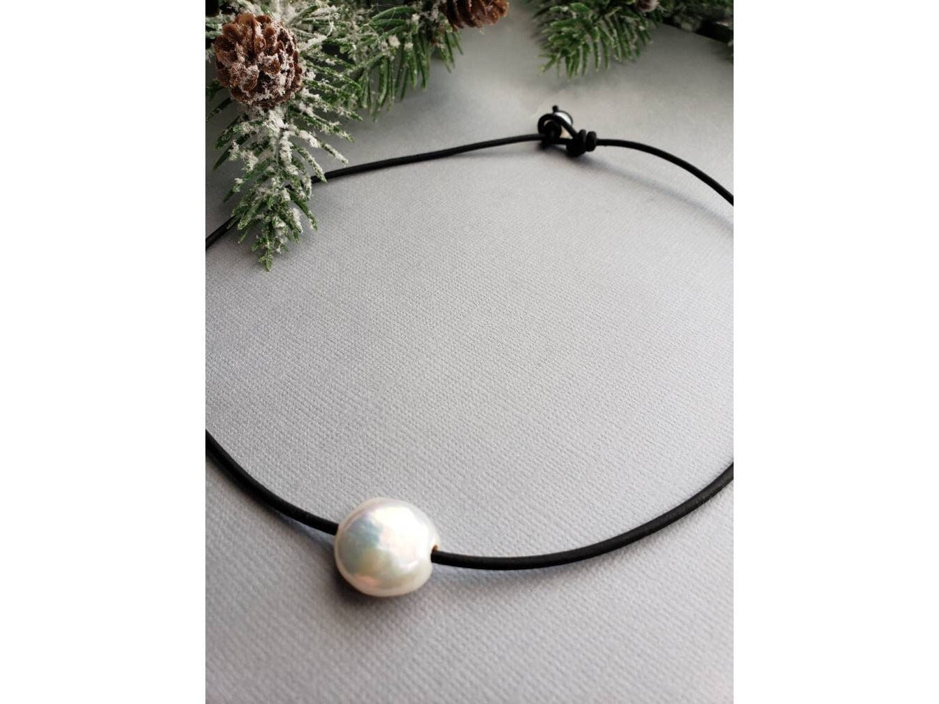 Coastal Grandmother Coin Pearl Leather necklace,Coastal Grandaughter