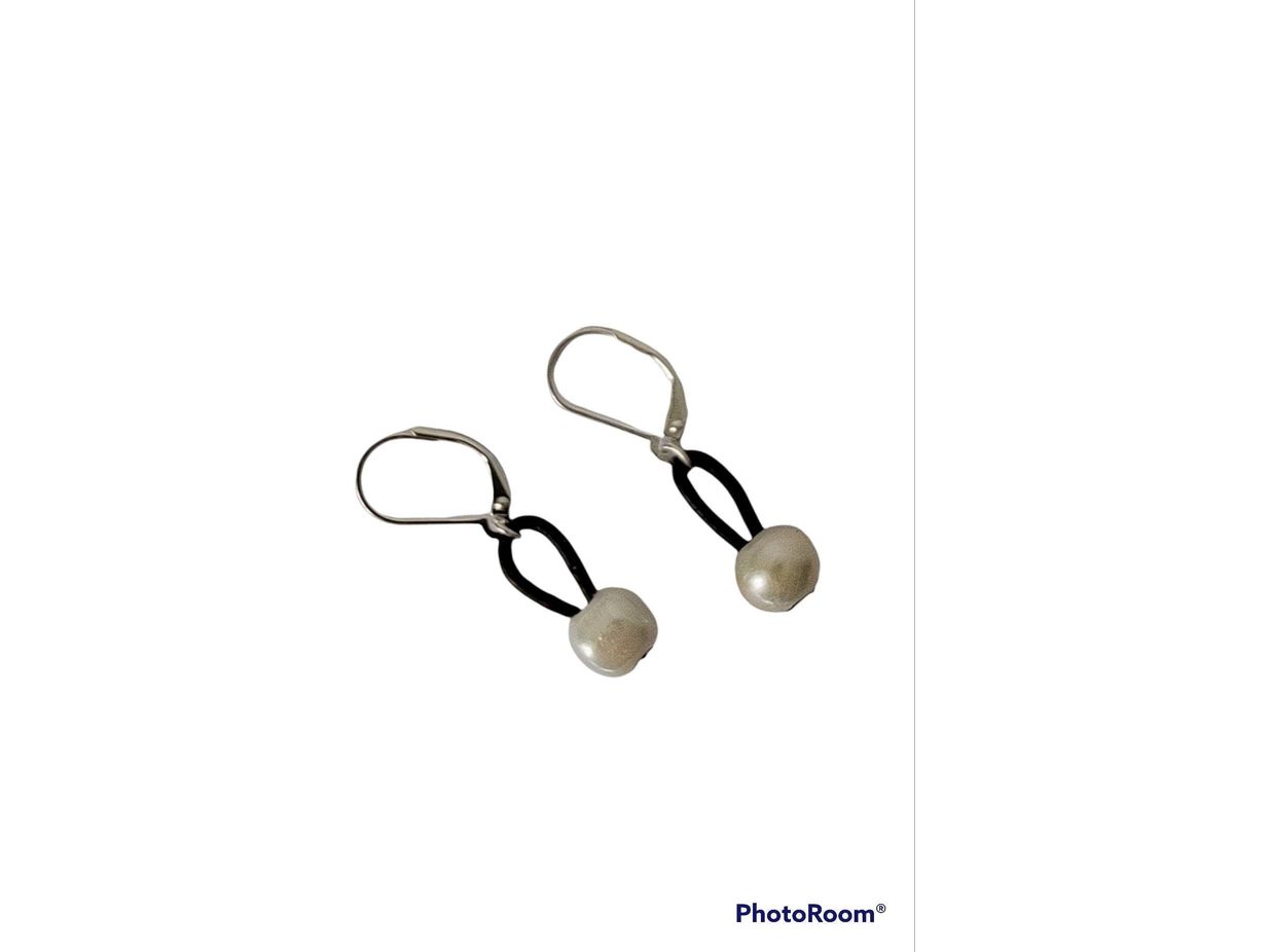 Leather pearl earring, 3rd anniversary gift for woman