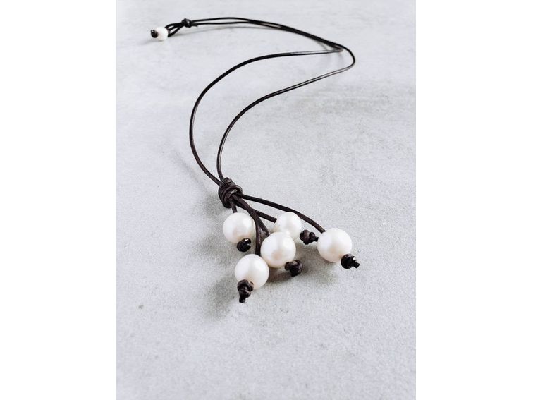 Leather Pearl Tassel Necklace, Pearl Y necklace,