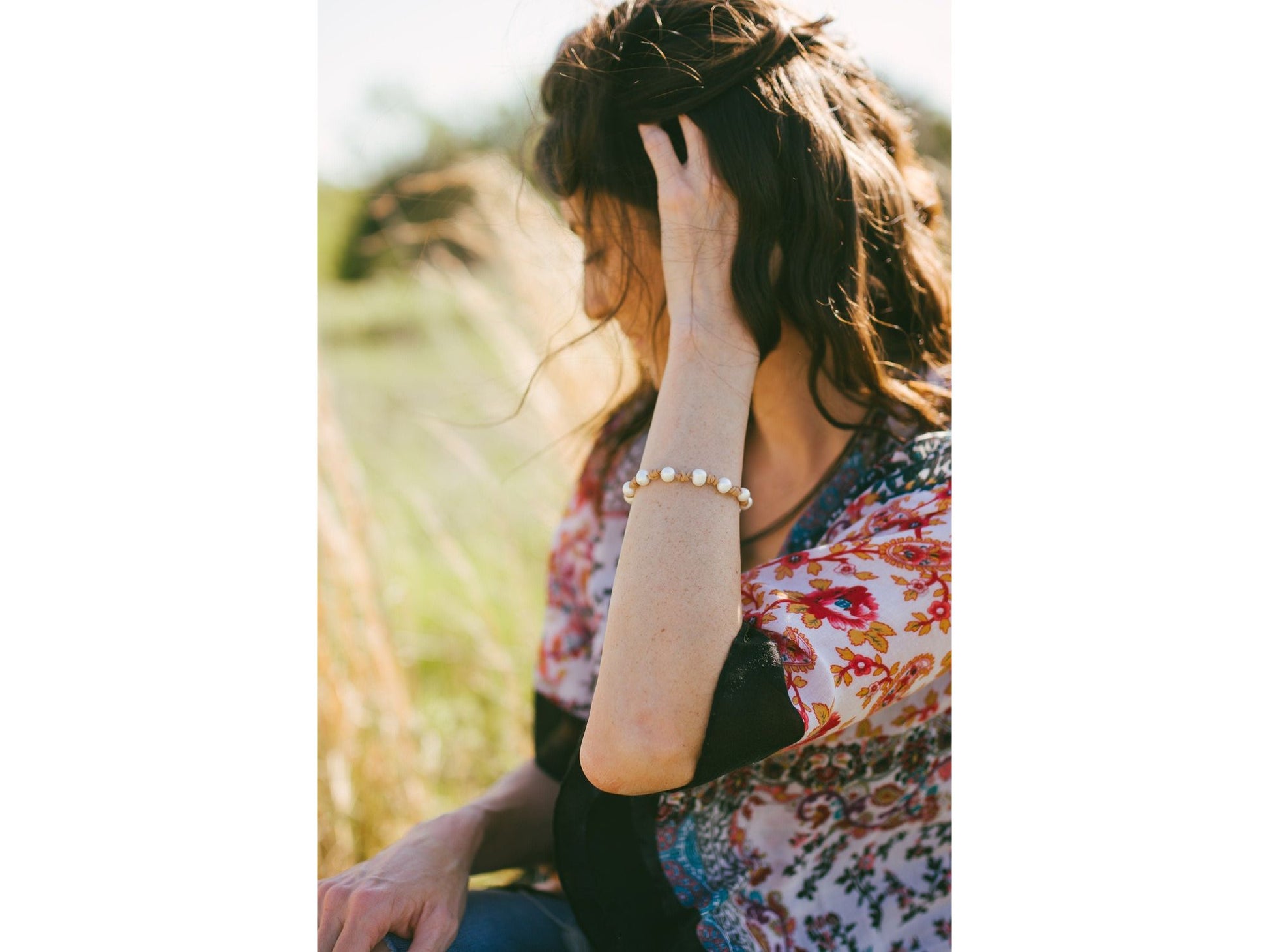 Leather Pearl Bracelet, Coastal Grandmother style collection