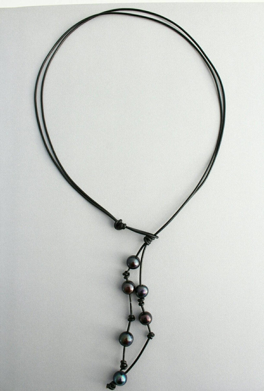 Leather Pearl Lariat Necklace,