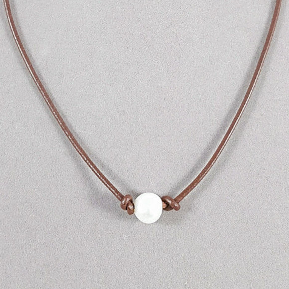 Single Pearl Leather Necklace, Floating Pearl Choker, Unisex Jewelry Gift