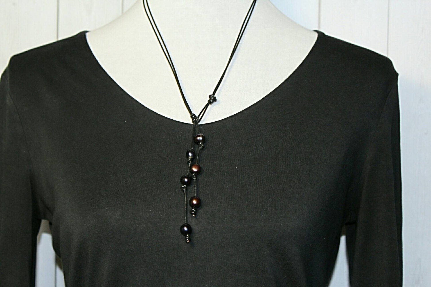 Leather Pearl Lariat Necklace,