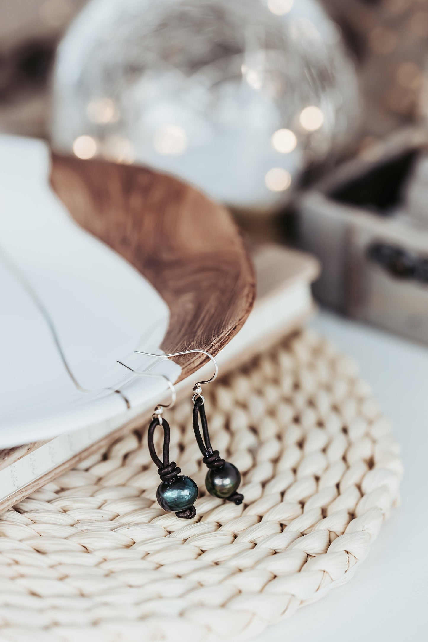 Pearl Leather Earrings, Leather Anniversary Gift,