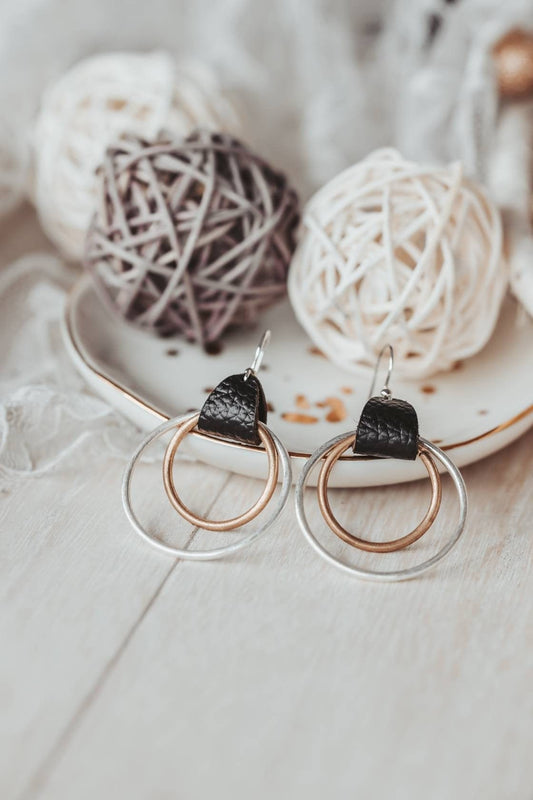 Mixed Metal leather hoop earrings