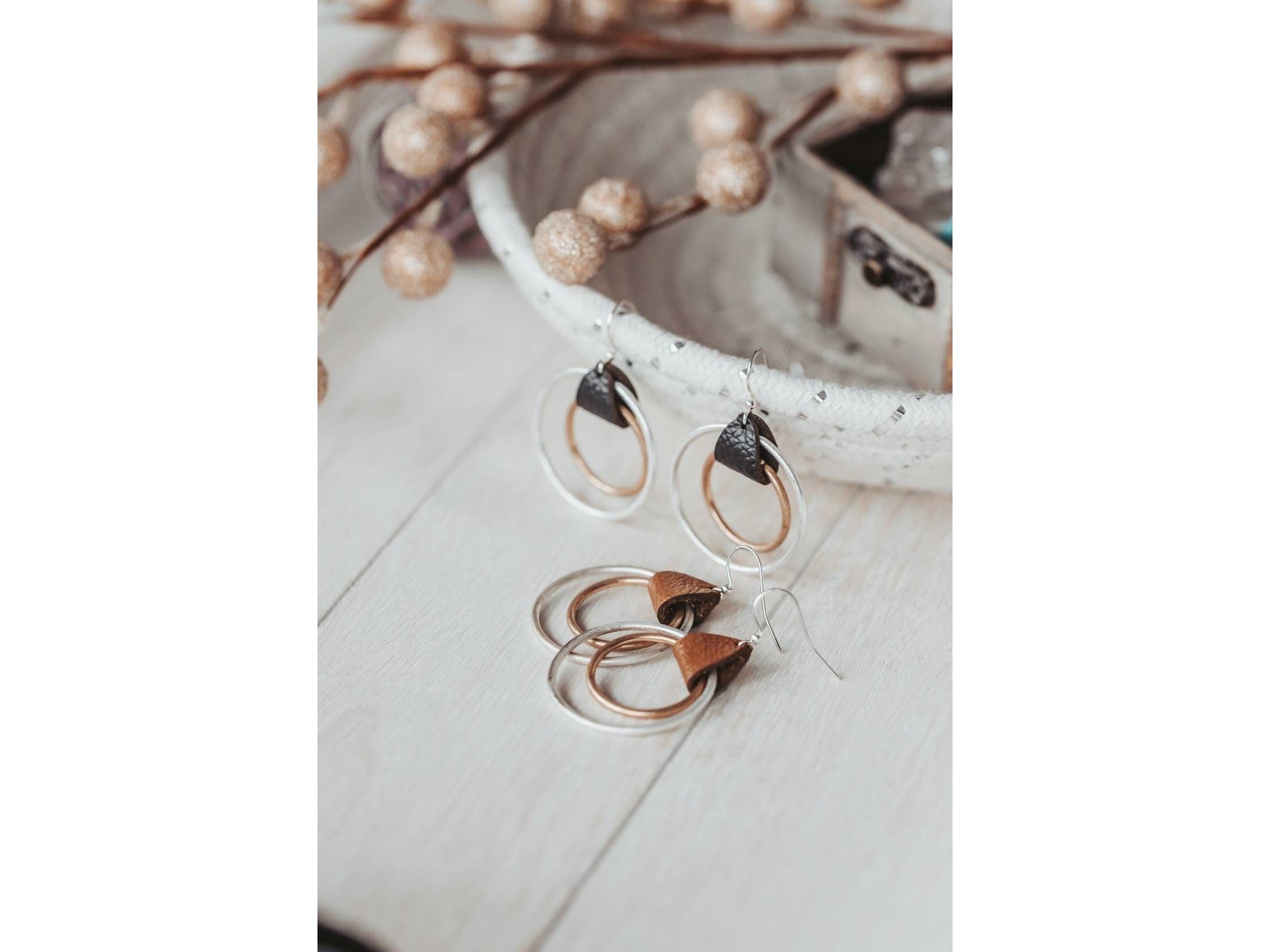 Mother's Day gift for mom, Hoop earrings, Boho Chic Leather ear drops,