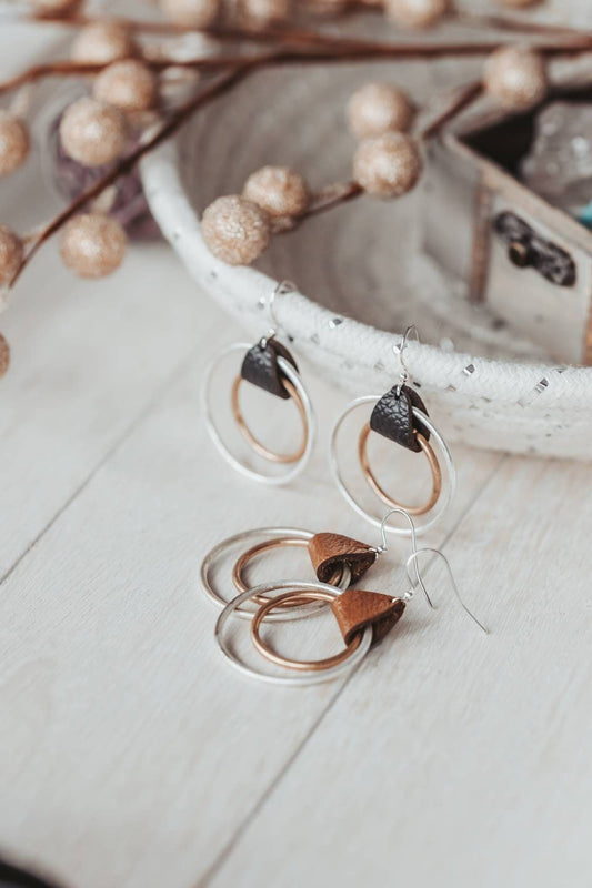 Mother's Day gift for mom, Hoop earrings, Boho Chic Leather ear drops,