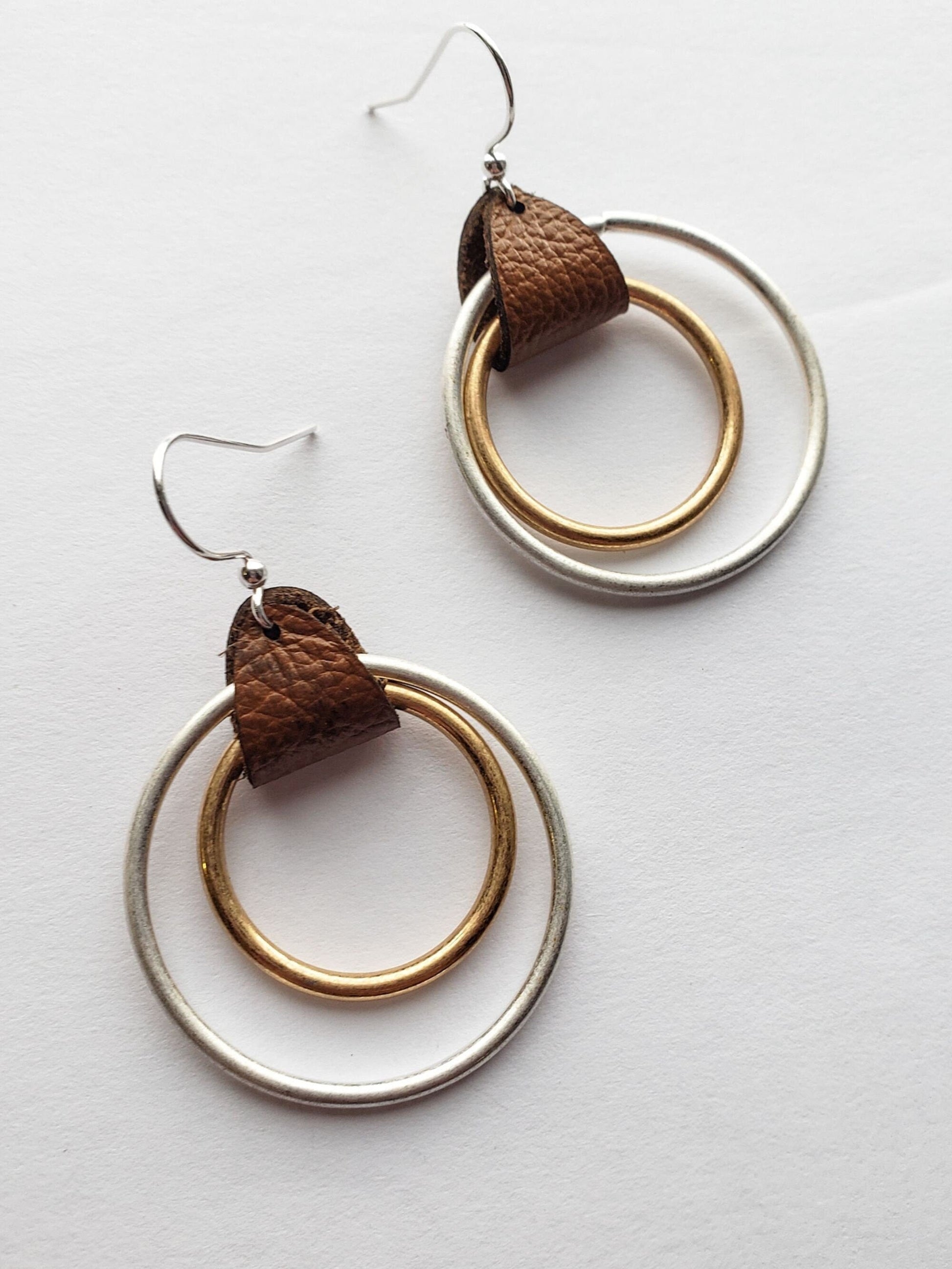 Mother&#39;s Day gift for mom, Hoop earrings, Boho Chic Leather ear drops,