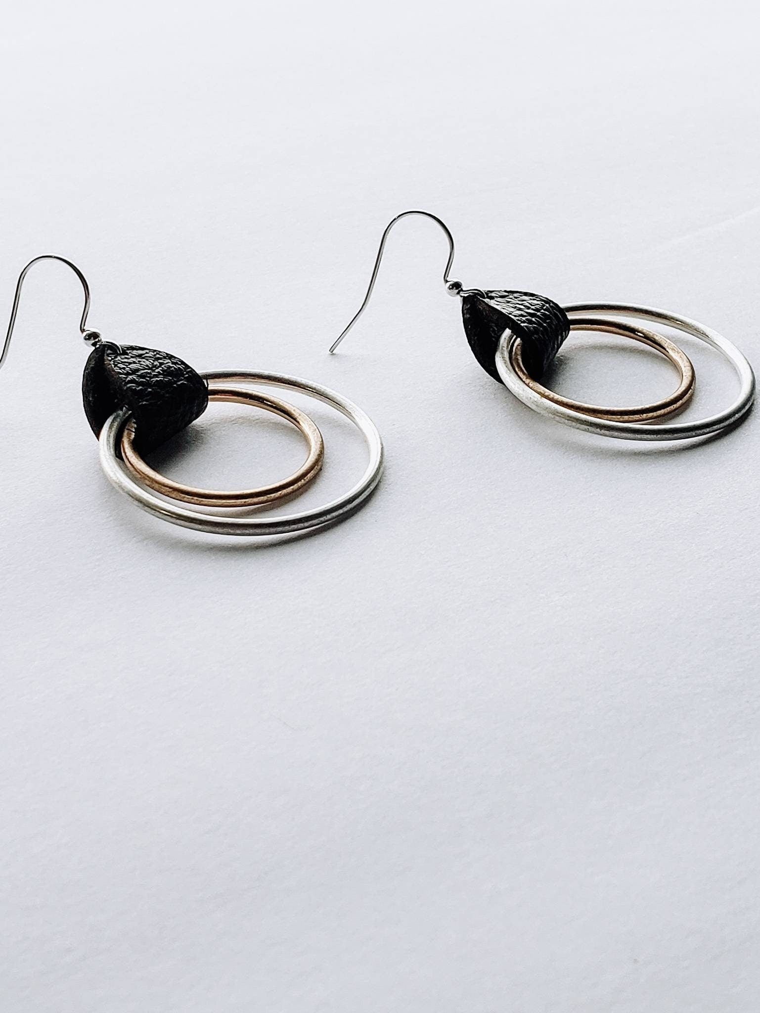 Mother&#39;s Day gift for mom, Hoop earrings, Boho Chic Leather ear drops,