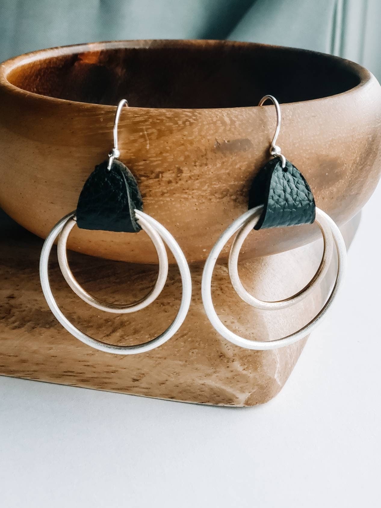 Mother&#39;s Day gift for mom, Hoop earrings, Boho Chic Leather ear drops,