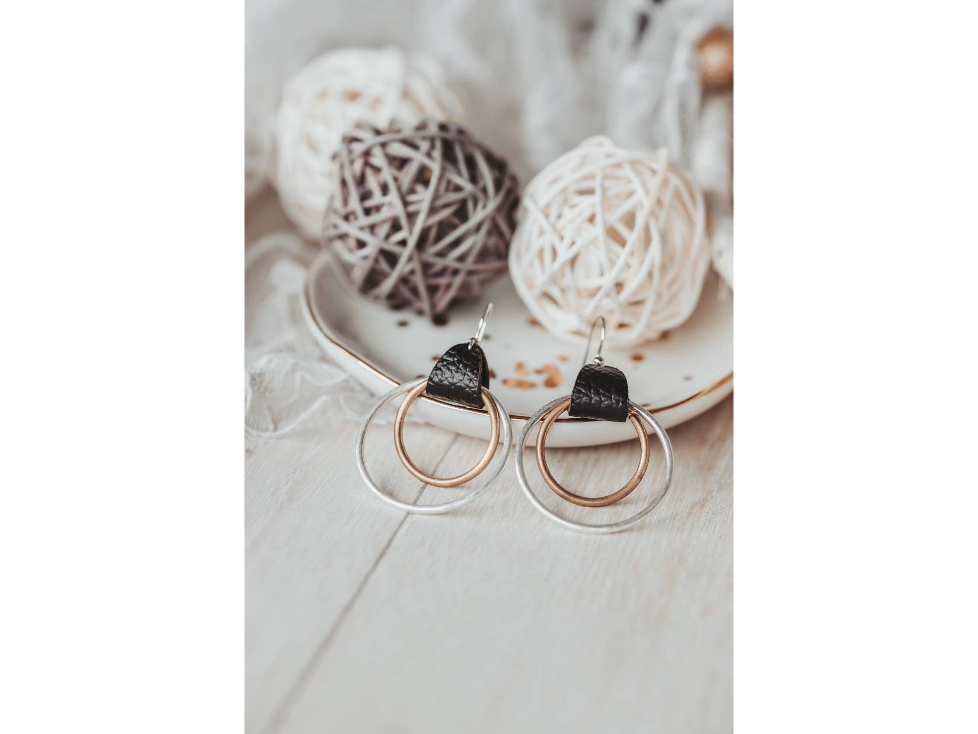Mother's Day gift for mom, Hoop earrings, Boho Chic Leather ear drops,