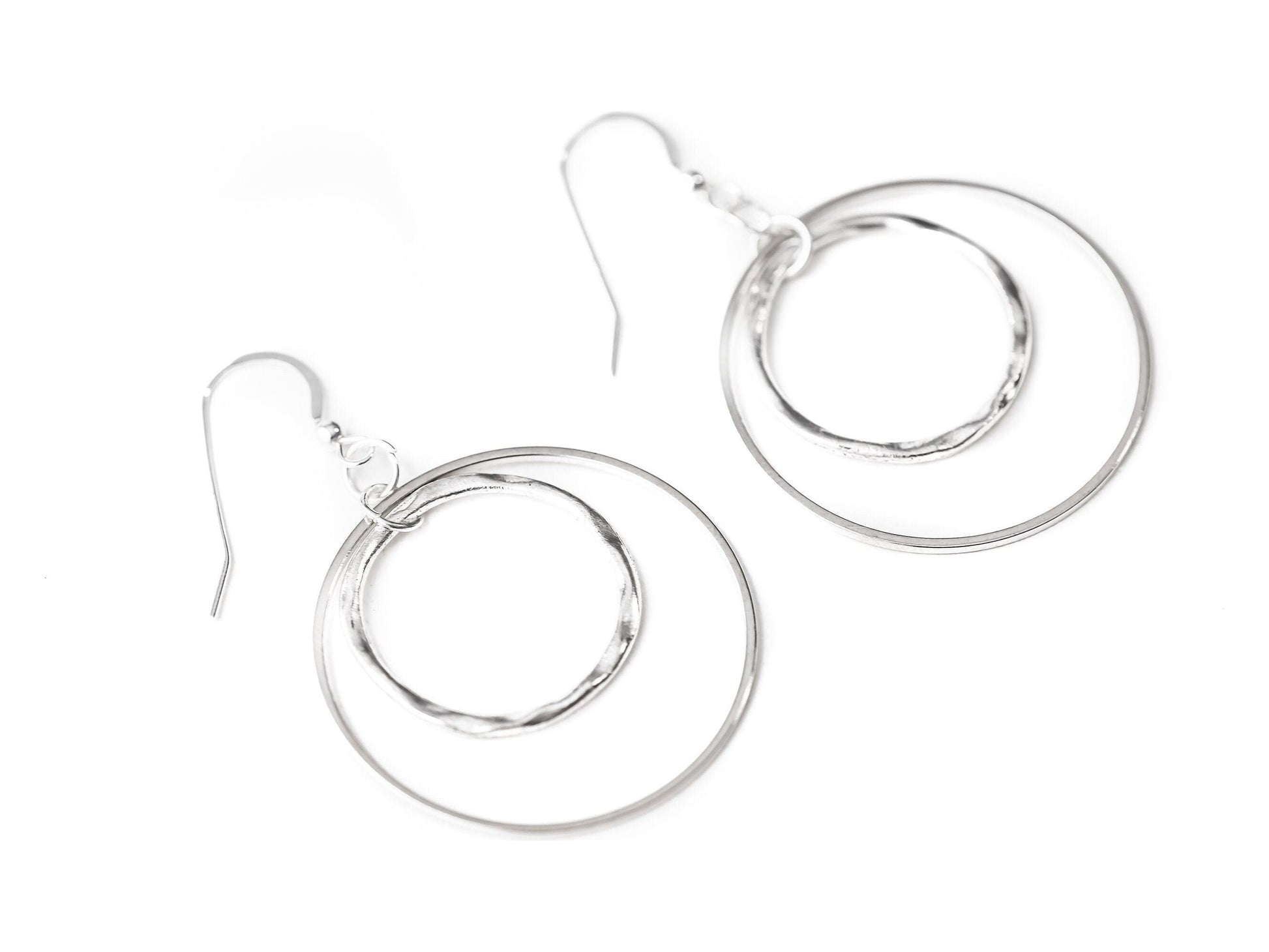 Double Hoop Silver Earrings, Light and Airy earring,