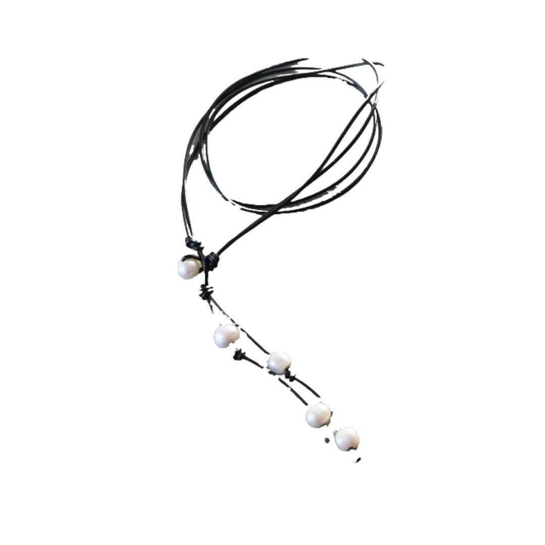 Pearl Y Lariat necklace, leather anniversary gift for woman