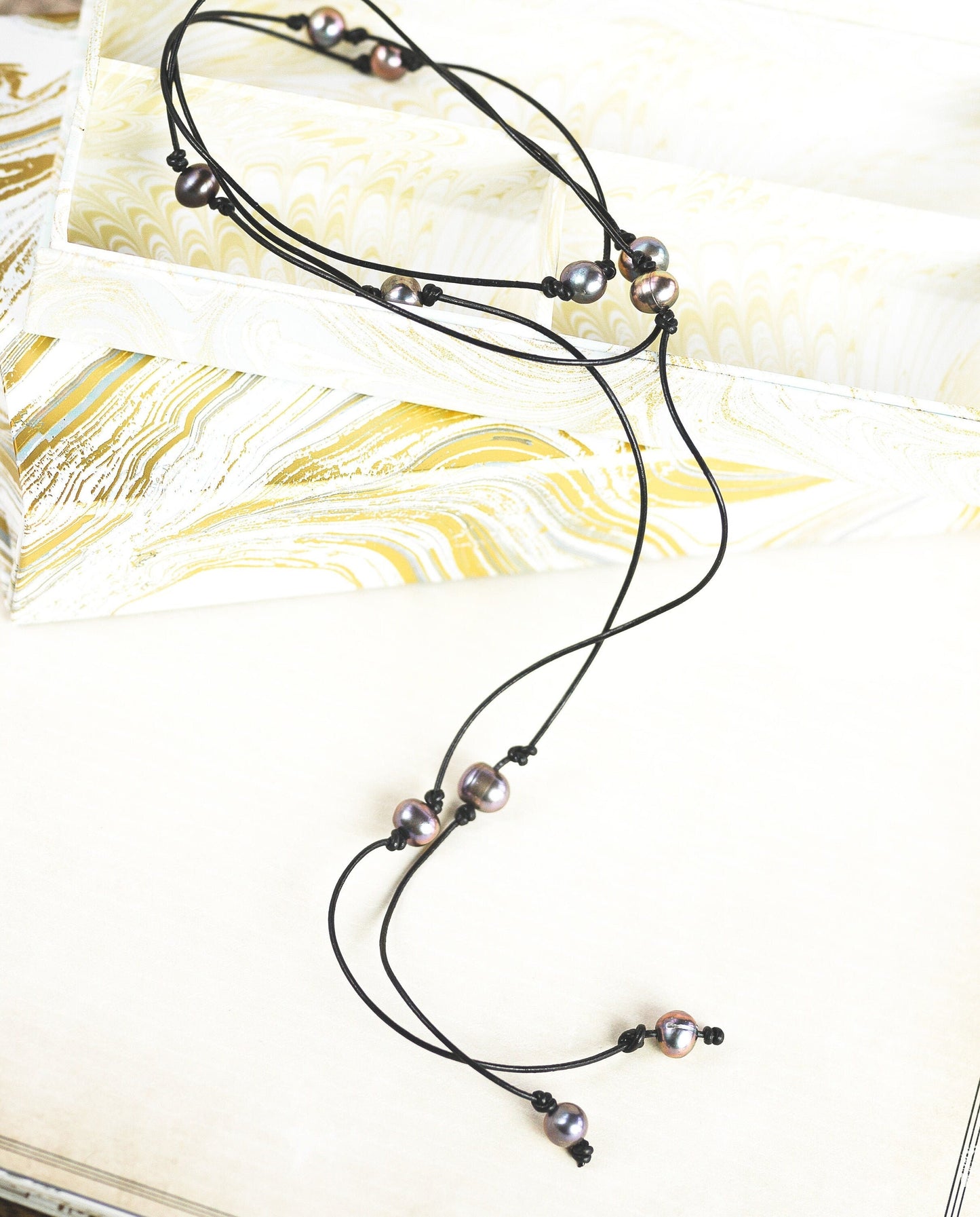 Pearl leather wrap necklace bracelet, Bohemian jewelry, Mother's Day Gift