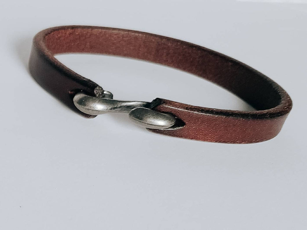 Unisex Cuff Leather Bracelet, S Hook Clasp, Father's Day gift from kids, 3rd anniversary couples gift