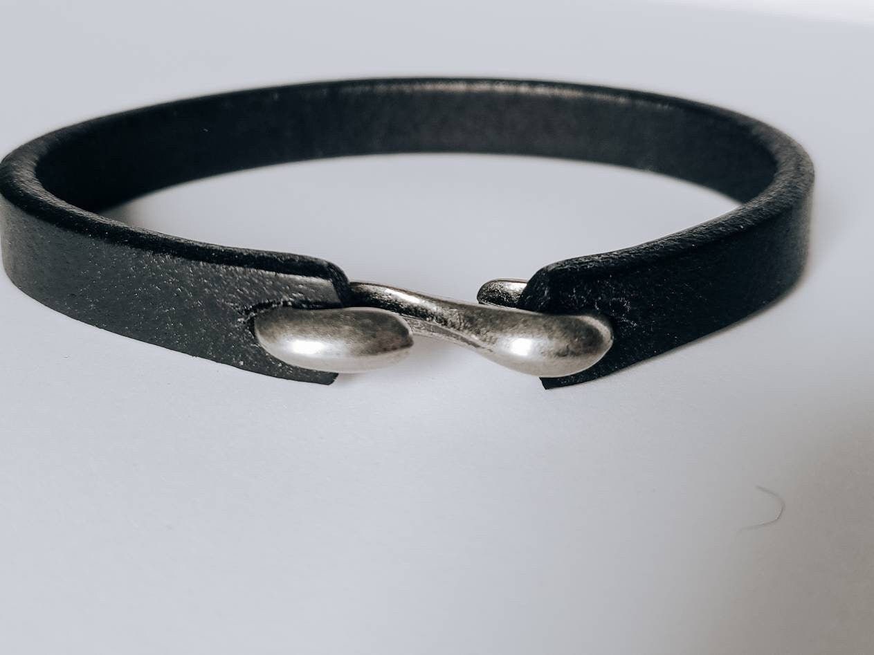 Unisex Cuff Leather Bracelet, S Hook Clasp, Father's Day gift from kids, 3rd anniversary couples gift