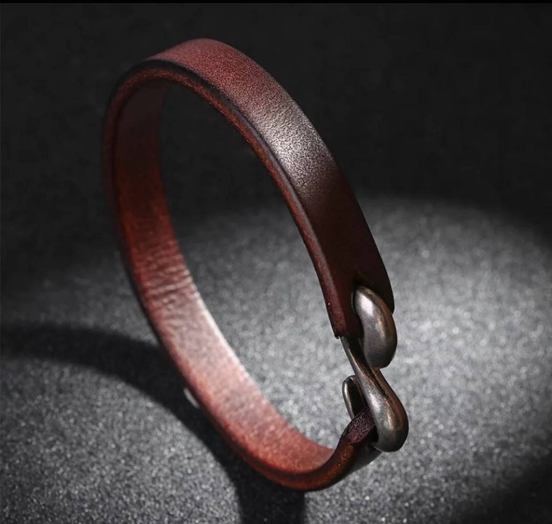 Unisex Cuff Leather Bracelet, S Hook Clasp, Father's Day gift from kids, 3rd anniversary couples gift
