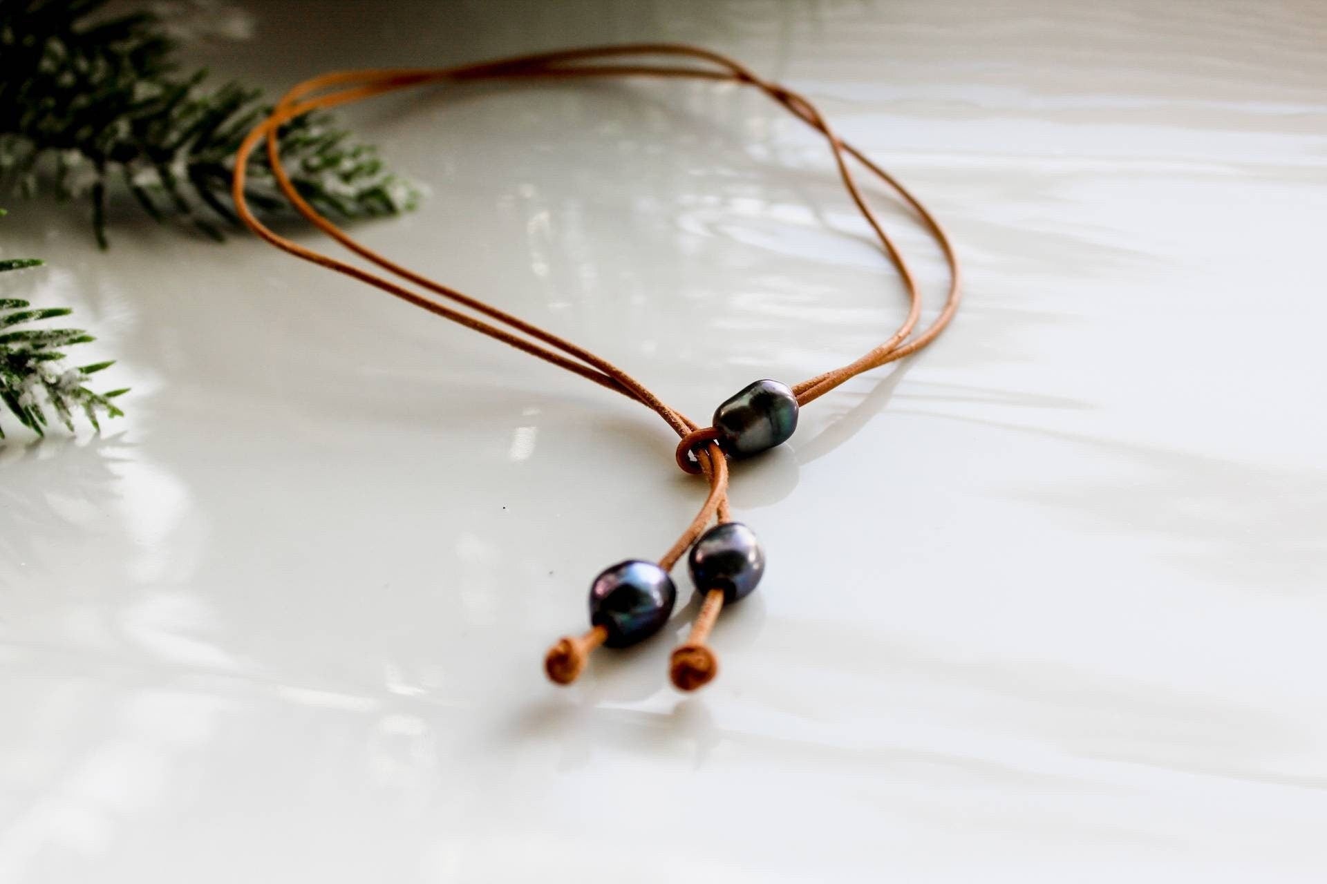 Leather Pearl Lariat Necklace, June Pearl Birthstone, Mother&#39;s day Gift for Her Under 40.00,